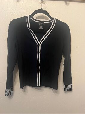 George Black Cardigan with White Striped Trim